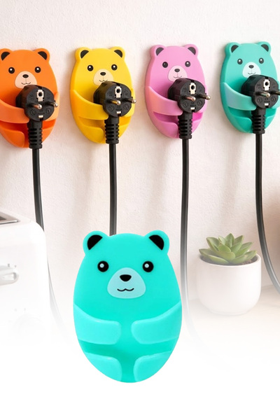 omilife 1 Adet Renkli Ayı Desenli Kablo Tutucu Yapışkanlı Fiş Askısı Priz Düzenleyici Organizer 7.6x5.4