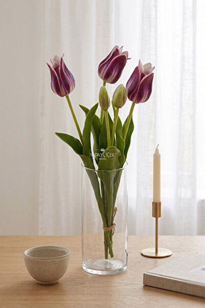 Yapay Çiçek Deposu Real Textured Premium 5-Branch Istanbul Tulip Bouquet 45 c...