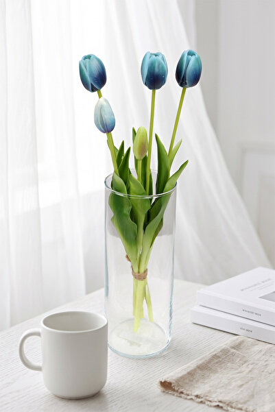 Yapay Çiçek Deposu Real Textured Luxury 5-Branch Coquette Tulip Bouquet Turqu...