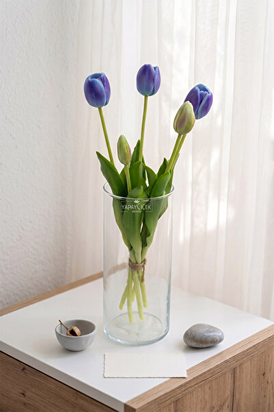 Yapay Çiçek Deposu Real Textured Luxury 5-Branch Coquette Tulip Bouquet Marbl...