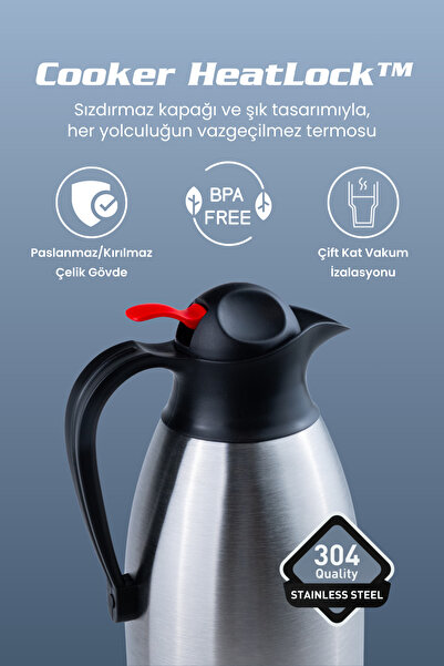 Cooker HeatLock 3 Litre Paslanmaz Çelik Büyük Boy Termos CKR2116