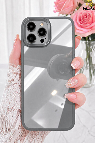 Fibaks iPhone 15 Pro Max Kılıf Kamera Çıkıntılı Kenarı Renkli Arkası Şeffaf H...