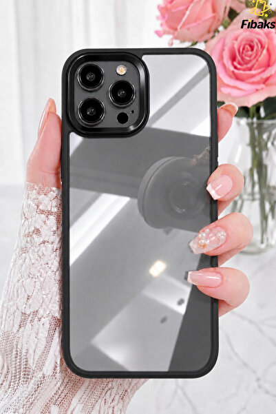 Fibaks iPhone 15 Pro Max Kılıf Kamera Çıkıntılı Kenarı Renkli Arkası Şeffaf H...