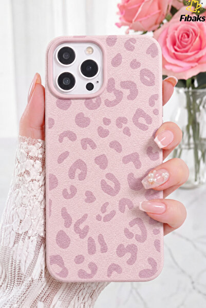 Fibaks iPhone 11 Pro Max Kılıf Pembe Leopar Desenli İnce Yumuşak Silikon