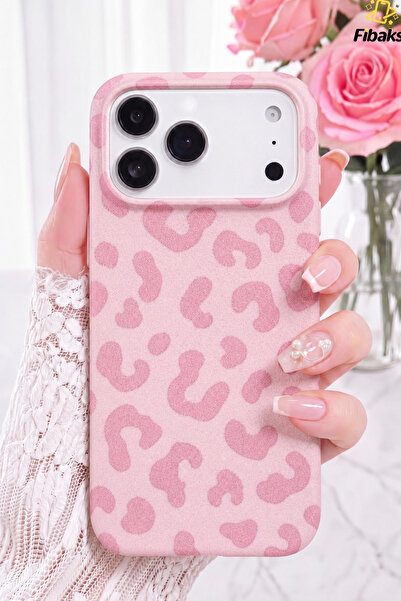 Fibaks iPhone 17 Pro Kılıf Pembe Leopar Desenli İnce Yumuşak Silikon