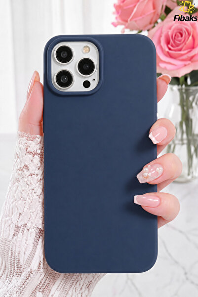 Fibaks iPhone 15 Pro Max Kılıf Kadife Lansman Soft Yumuşak Liquid Silikon Kam...