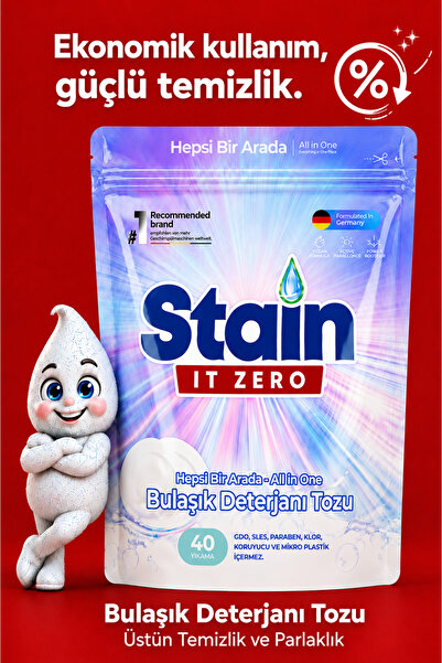 Stain İt Zero Hepsi Bir Arada Toz Bulaşık Makinesi Deterjanı & Güçlü Temizlik...