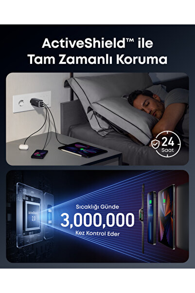 Anker Prime 737, 120W Şarj Cihazı, 3 Bağlantı Noktalı, GaN Prime Teknolojisi, 120W, Siyah - A2148