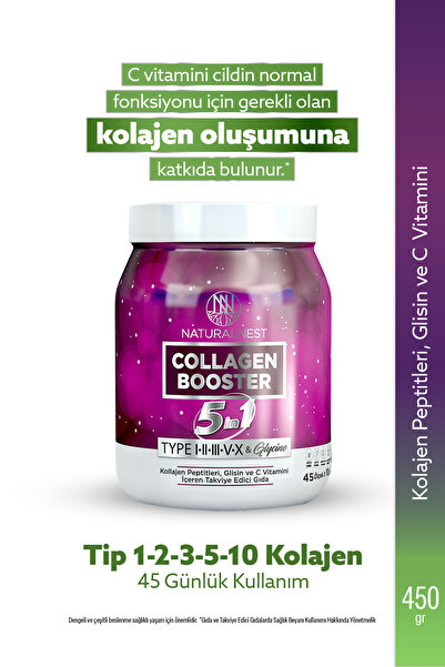 Naturalnest Collagen Booster 5 in 1 10.000 mg 450 gr- Kolajen Peptitleri, Gli...