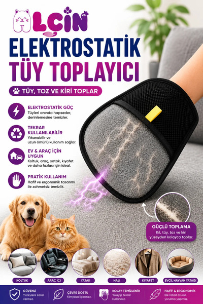 ALÇİN Yeni Nesil Tüy Toplama Eldiveni Koltuk,Kıyafet,Halı Tüm Yüzeylerde Akti...