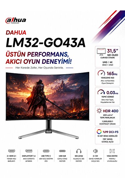 DAHUA LM32-GO43A 31,5″ 165Hz 0.03ms 4K QD-OLED HDR400 QHD Gaming (Oyuncu) Mon...