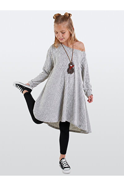 Denokids Gray Girl's Asymmetrical Knitted Dress
