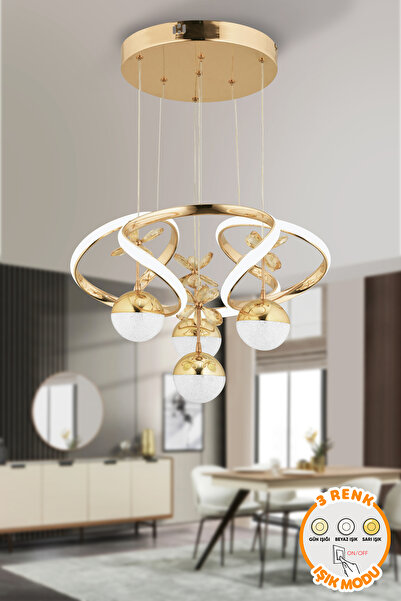 Dekorluna Modern Luvina Gold 3 Renk Işık Özellikli Power Led Kaplama Sarkıt L...