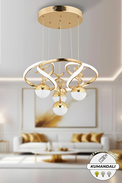 Dekorluna Octavia Kumandalı 3 Renk Işık Özellikli Dimmerli Modern Gold Kaplam...