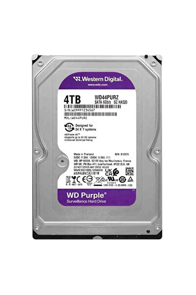WESTERN DIGITAL Wd 4Tb 3.5 Purple WD44PURZ Sata3 5400RPM 128MB 7-24 Guvenlık ...