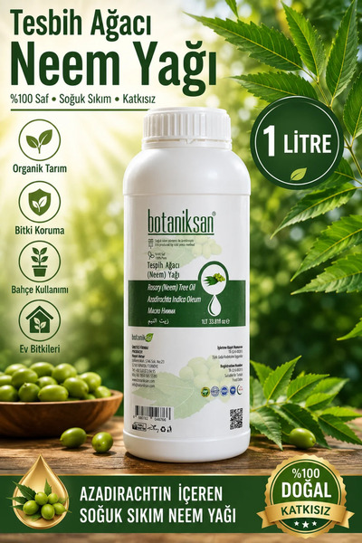 botaniksan Neem Yağı 1 Litre (Tesbih Ağacı Yağı) Soğuk Sıkım %100 Saf Katkısı...