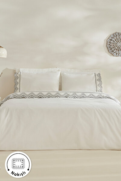 Karaca Home Set de lenjerie de pat dublu brodat Orvin alb