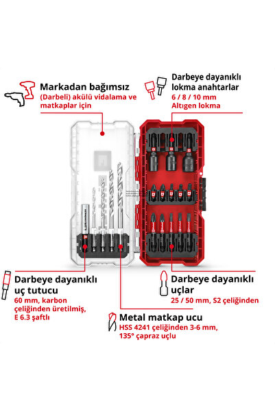 Einhell S-CASE Delme ve Vidalama uç seti 18 parça - 49108709
