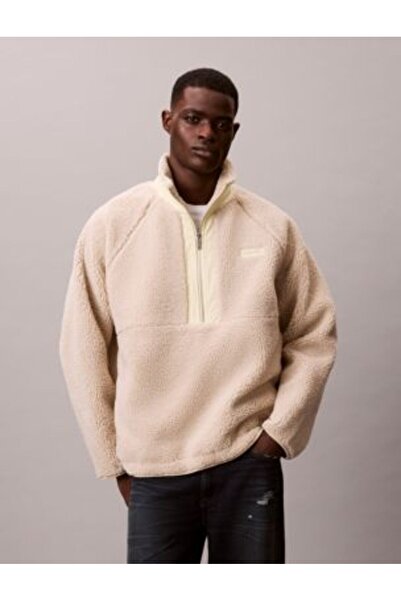 Calvin Klein LS SHERPA ΜΠΛΟΥΖΑ ΖΙΠ ΚΟΝΤΟ ΜΑΝΙΚΙ ΜΕ ΣΤΡΟΓΓΥΛΟ ΛΑΙΜΟ