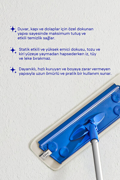 Silva Ultrafiber Mop 2’li Set – Zemin & Yüksek Alanlar İçin Islak & Duvar Mop Bezi