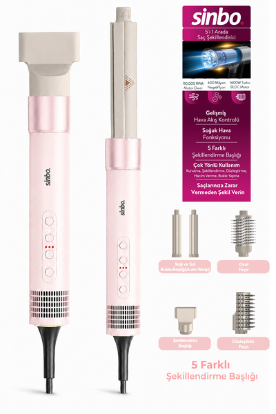 Sinbo Shd-1760 Pink 5in1 Hair Styler 16000W Turbo Bldc Motor 110000 Rpm Negat...