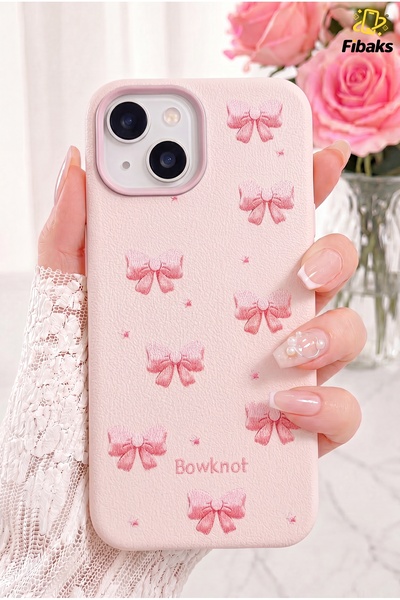 Fibaks iPhone 13/14/15 Kılıf Renkli Kamera Çıkıntılı Pembe Fiyonk Desenli Sil...