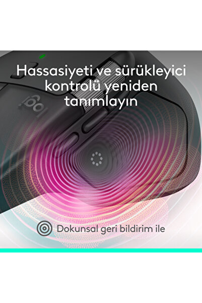 logitech MX Master 4 Dokunsal Geri Bildirimli 8000 DPI Sessiz Kablosuz Bluetooth Mouse, Koyu Gri 910-007562