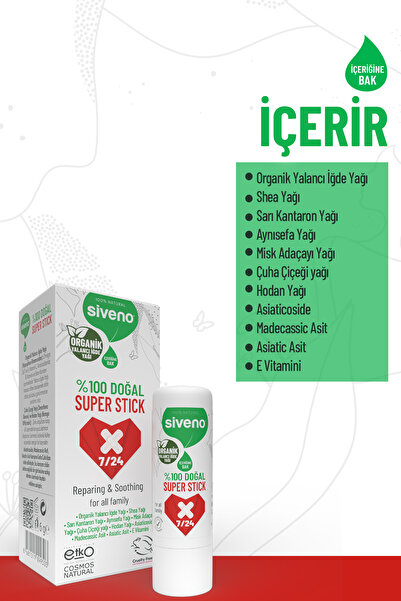Siveno %100 Doğal Süper Stick Anlık Yatıştırıcı Onarıcı Organik Yalancı İğde Yağlı Bitkisel 6 gr