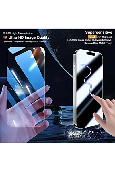 Fibaks iPhone 15 Pro Max Full HD Tam Kaplayan Büyük Kenarlı Şeffaf Tamperli Ekran Koruyucu Kırılmaz Cam
