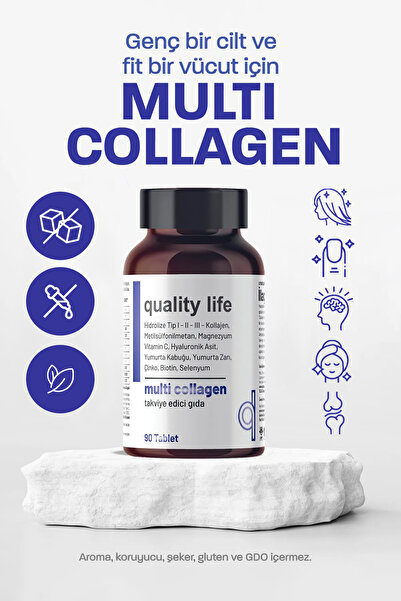 Quality Life Multi Collagen 90 Tablet - Tip 1-2-3-5-10 Kolajen MSM Magnezyum Collegen Peptidies Colagen Çinko