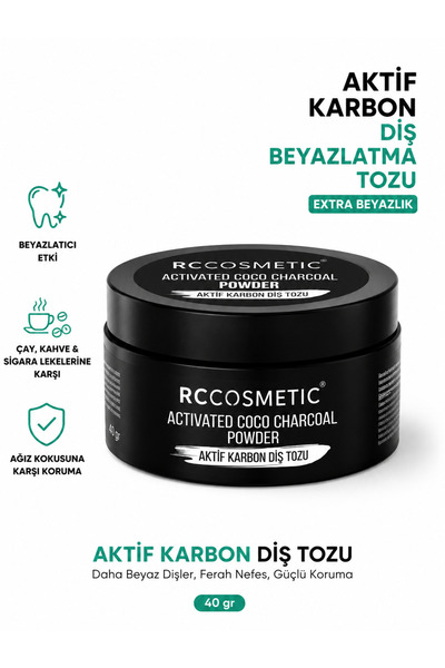 RC COSMETİCS Aktif Karbonlu Diş Beyazlatma Tozu | Sigara, Çay & Kahve Lekelerine Karşı | Formül