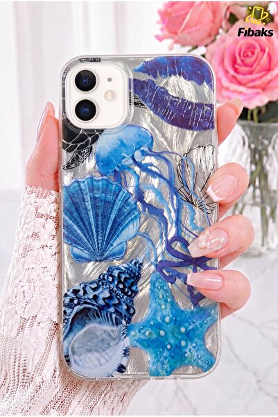 Fibaks iPhone 11 Kılıf Hologramlı Mavi Deniz Kabuğu Desenli Darbe Emici Kamer...