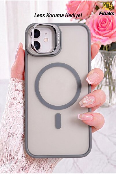 Fibaks iPhone 11 Kılıf Standlı Mat Magsafe Metal Tuşlu Kamera Lens Hediyeli W...