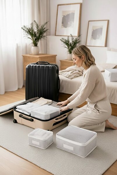 Helen's Home 6'lı Valiz Düzenleyici Bavul İçi Organizer Set Seyahat Hurcu Çizgili