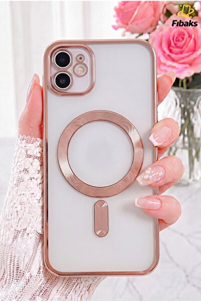 Fibaks iPhone 11 Kılıf Kamera Lens Korumalı Magsafe Şarj Kilifi Şeffaf Rose R...