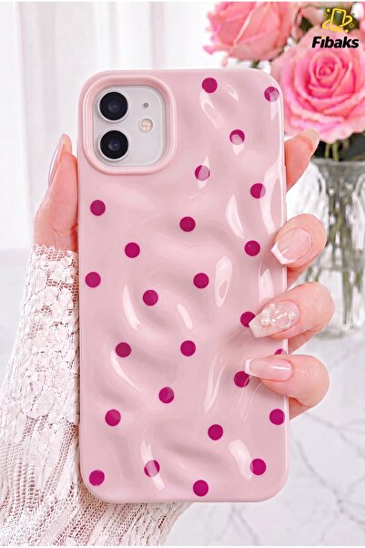 Fibaks iPhone 11 Kılıf Dalgalı Desenli Pembe Puantiyeli Silikon Şık Tasarım T...