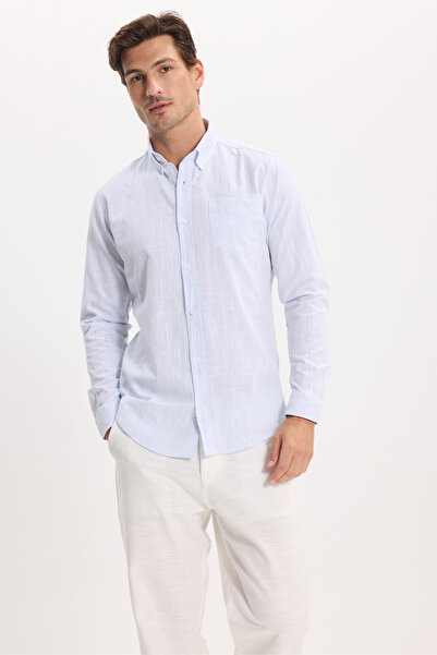 Tudors Cămașă albastră casual pentru bărbați, slim fit, cu mânecă lungă, 100%...