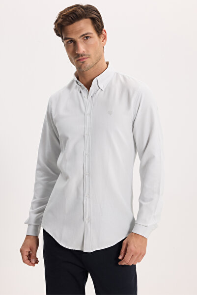 Tudors Cămașă sport gri pentru bărbați, slim fit Dar croială Plain Oxford, cu...