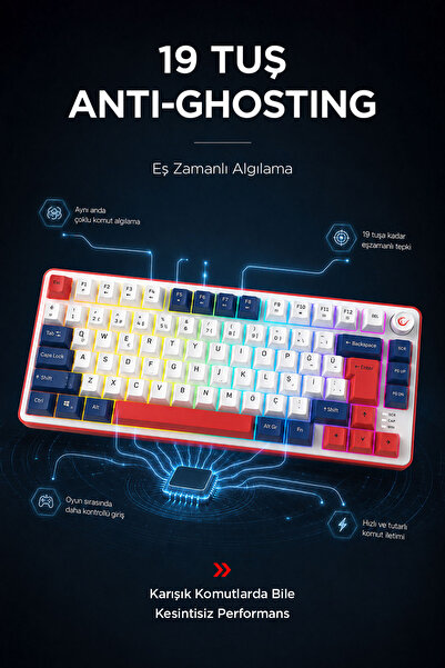 Rampage Clicky 75 Üç Renkli Mekanik Hisli RGB Türkçe Q Membrane Oyuncu Klavyesi