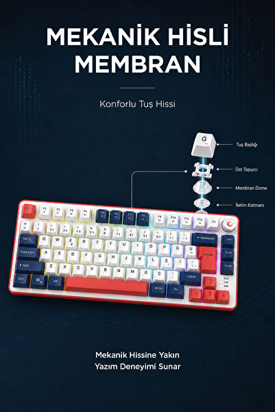 Rampage Clicky 75 Üç Renkli Mekanik Hisli RGB Türkçe Q Membrane Oyuncu Klavyesi