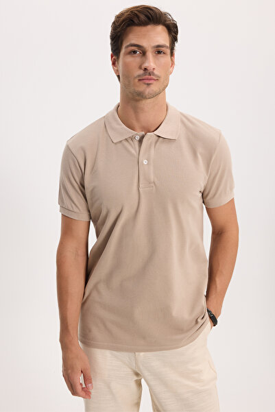 Tudors Erkek Slim Fit Dar Kesim %100 Pamuk Kısa Kollu Polo Yaka Taş Tişört
