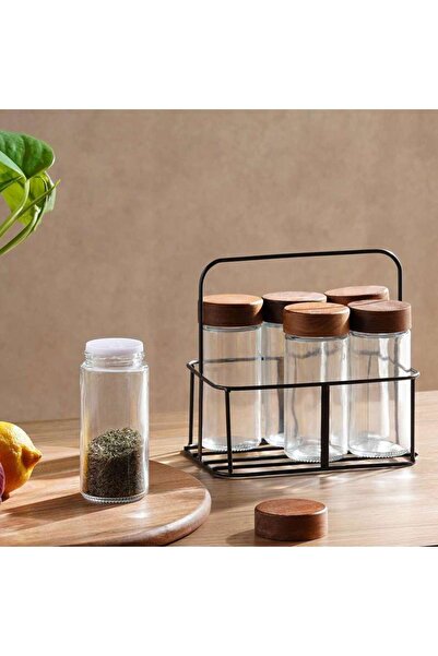 PAN HOME Cassia 6-Piece Spice Jar Set With Stand -Clear