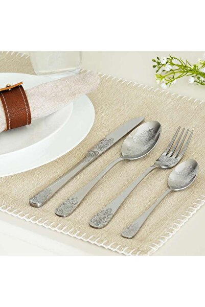 PAN HOME طقم أدوات مائدة مزخرف من 16 قطعة - مطلي بالكروم