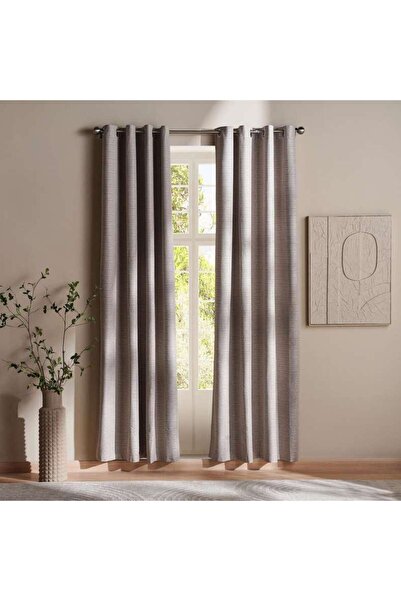 PAN HOME Wayne Textured Stripe Blackout 2 Piece Curtain Set 135x240cm - Brown