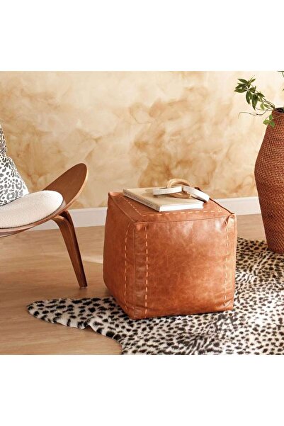 PAN HOME Astic Stitch Leather Pouf 42x42x42cm - Tan
