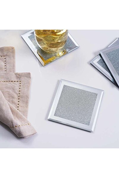 PAN HOME طقم حاملات أكواب زجاجية من غاتسبي مكون من 4 قطع مقاس 10×10 سم - فضي