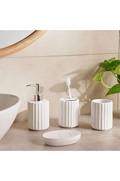 PAN HOME طقم إكسسوارات حمام سيراميك من 4 قطع من بريزبان - أبيض
