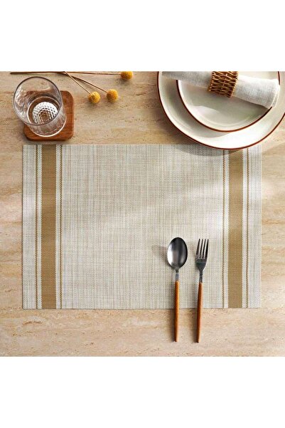 PAN HOME Aspen Border 4piece Vinyl Placemat Set 33x48cm -ochre