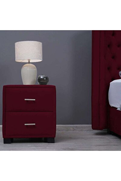 PAN HOME EMIRATES DOUBLE DRAWER NIGHT STAND-VELVET~MAROON