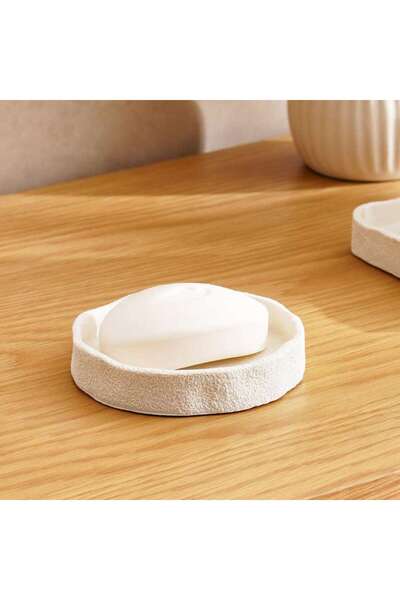 PAN HOME Crest Textured Soap Dish 12x12x2 cm - Cream